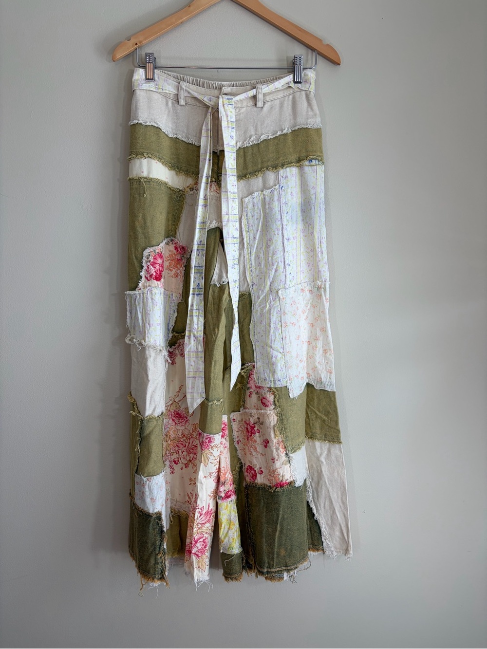 SOLD. New Oli & Hali Cape Pants Olive Patchwork Wide Leg Boho Pants Small NWT - Picture 2 of 8